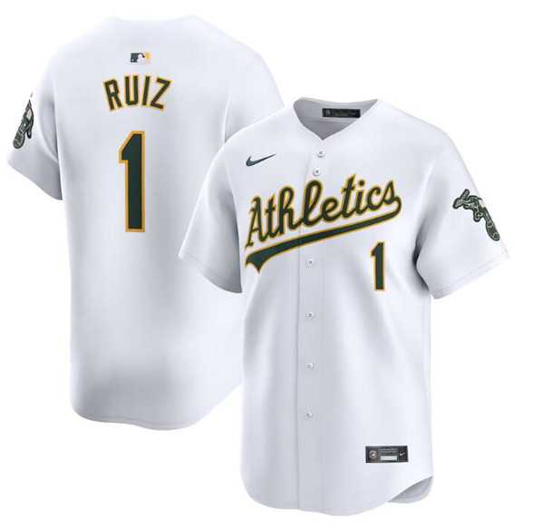 Mens Oakland Athletics #1 Esteury Ruiz White Home Limited Stitched Jersey Dzhi